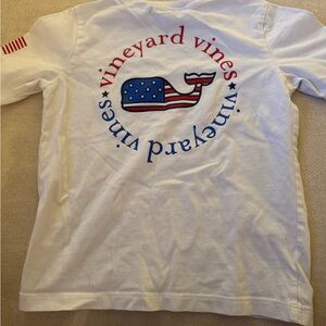 Vineyard Vines White and Red Short Sleeve Tee with Patriotic Whale Design